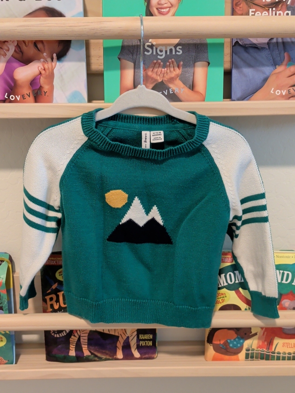 Janie and Jack Teal Mountain Sweater with Cream and Black Accents